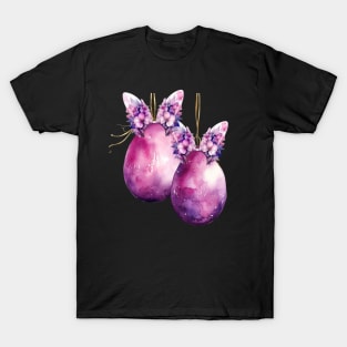 Gothic Bunny Ears on Pink and Purple Easter Eggs T-Shirt